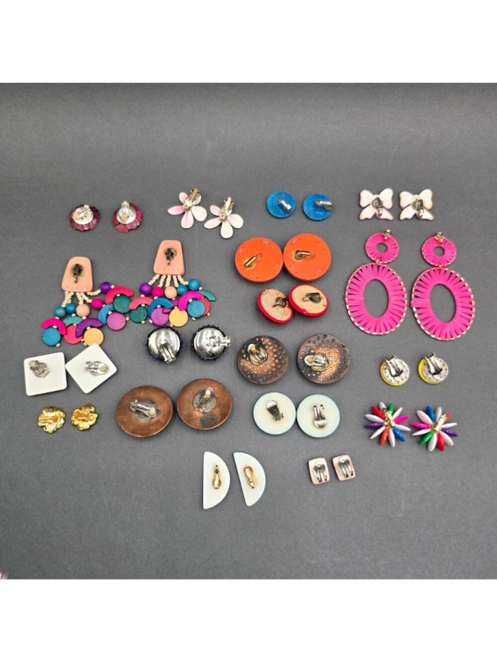 VTG 80s Clip On Earring Lot Bold Bright Mod Boho Lucite Neon 18pc - Picture 9 of 10